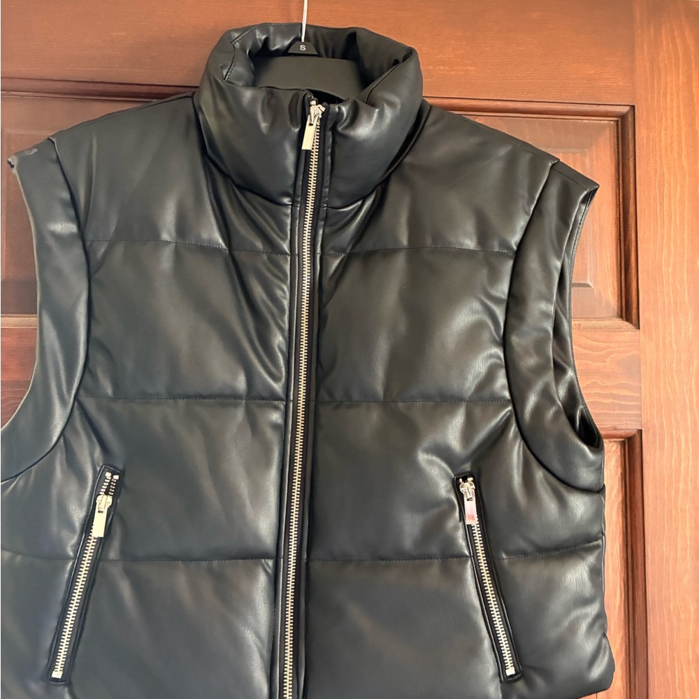 Zara Black Faux-Leather Puffer Vest